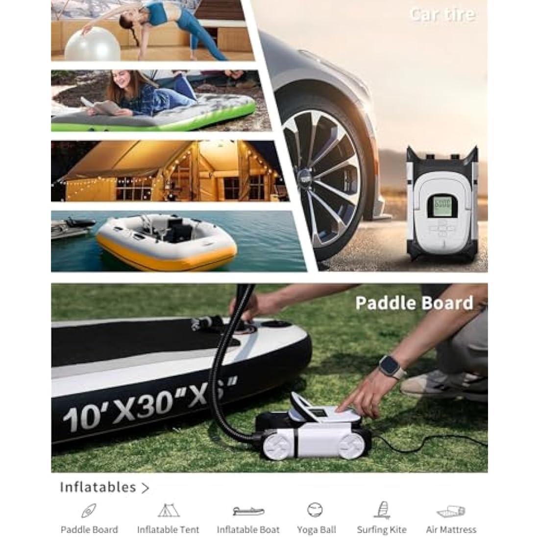 GICLE Electric SUP Pump – 60PSI Dual Stage 12V Portable Tire Inflator