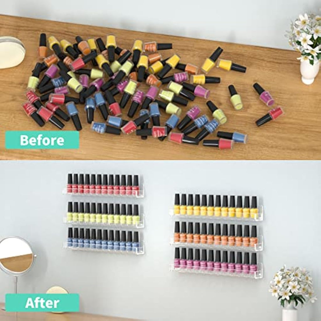 Jolof Store Acrylic Nail Polish Organizer – 6 Pack Wall Mounted Racks