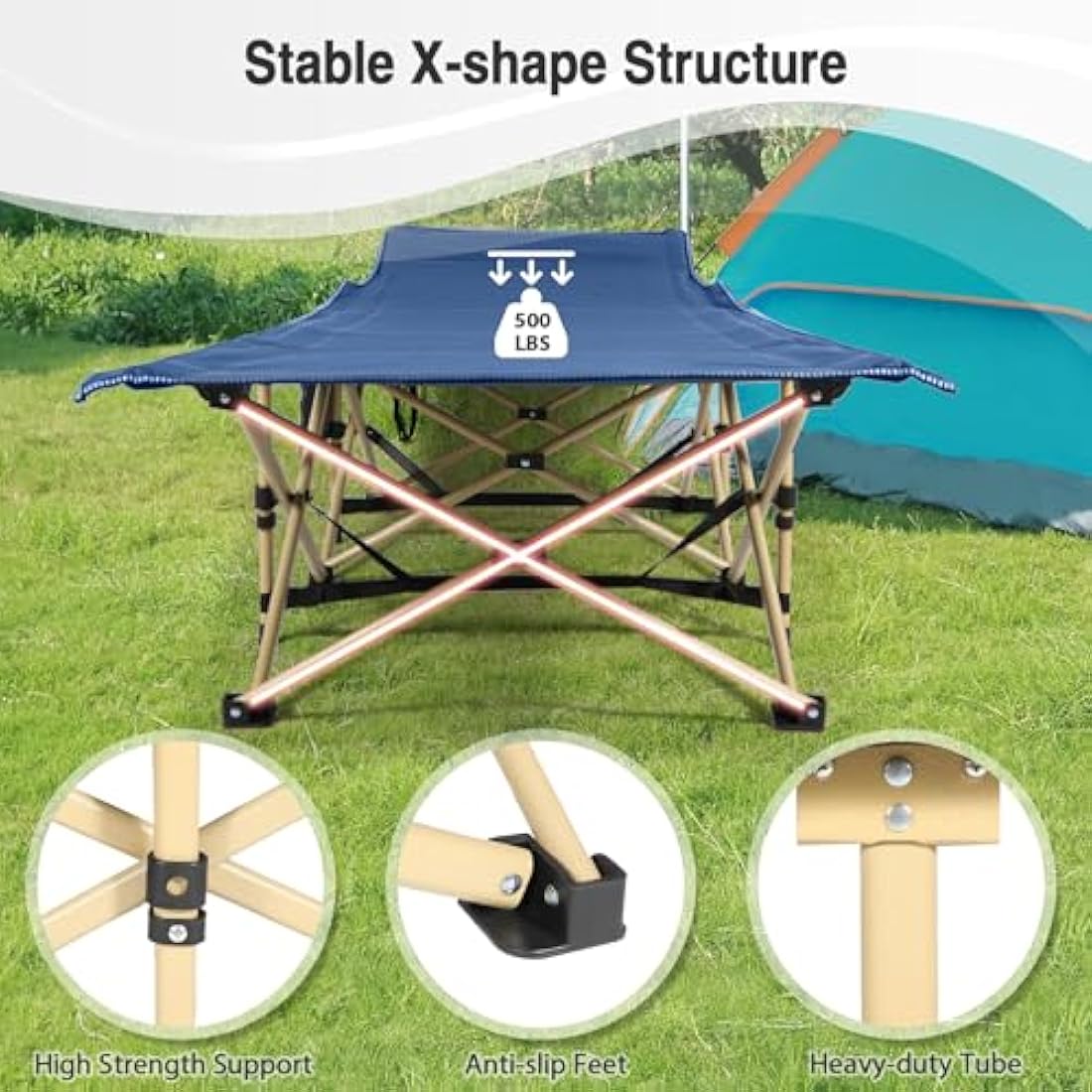 REDCAMP Heavy Duty Folding Camping Bed with 4-inch Mattress | Navy Blue