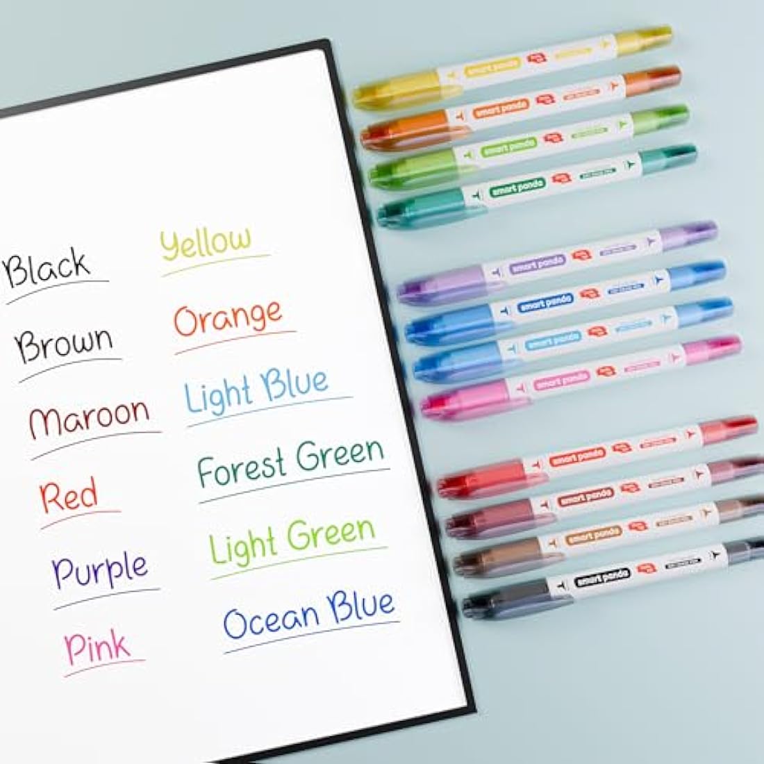Smart Panda Dual Tip Whiteboard Pens – 12 Pastel Dry Erase Markers