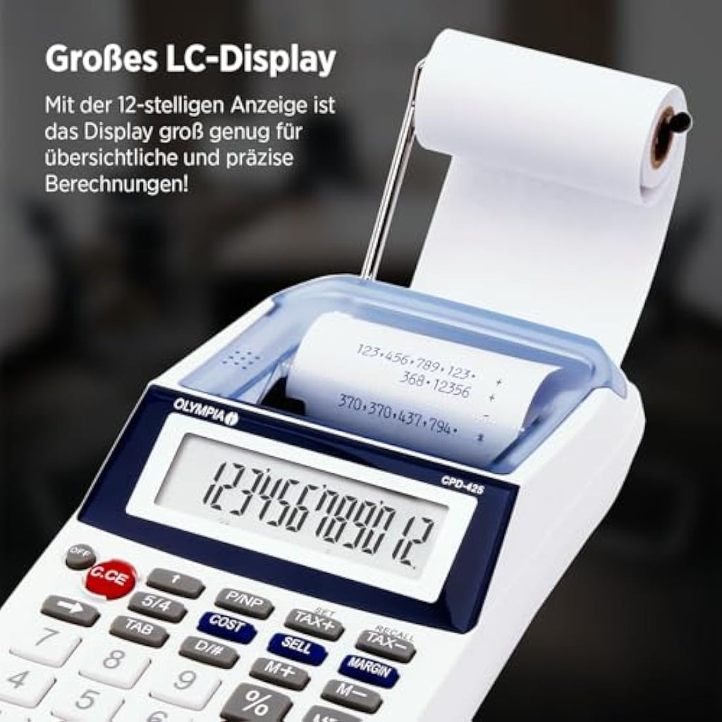 Olympia Printing Business Calculator – Desktop Ink Roll Device, Blue