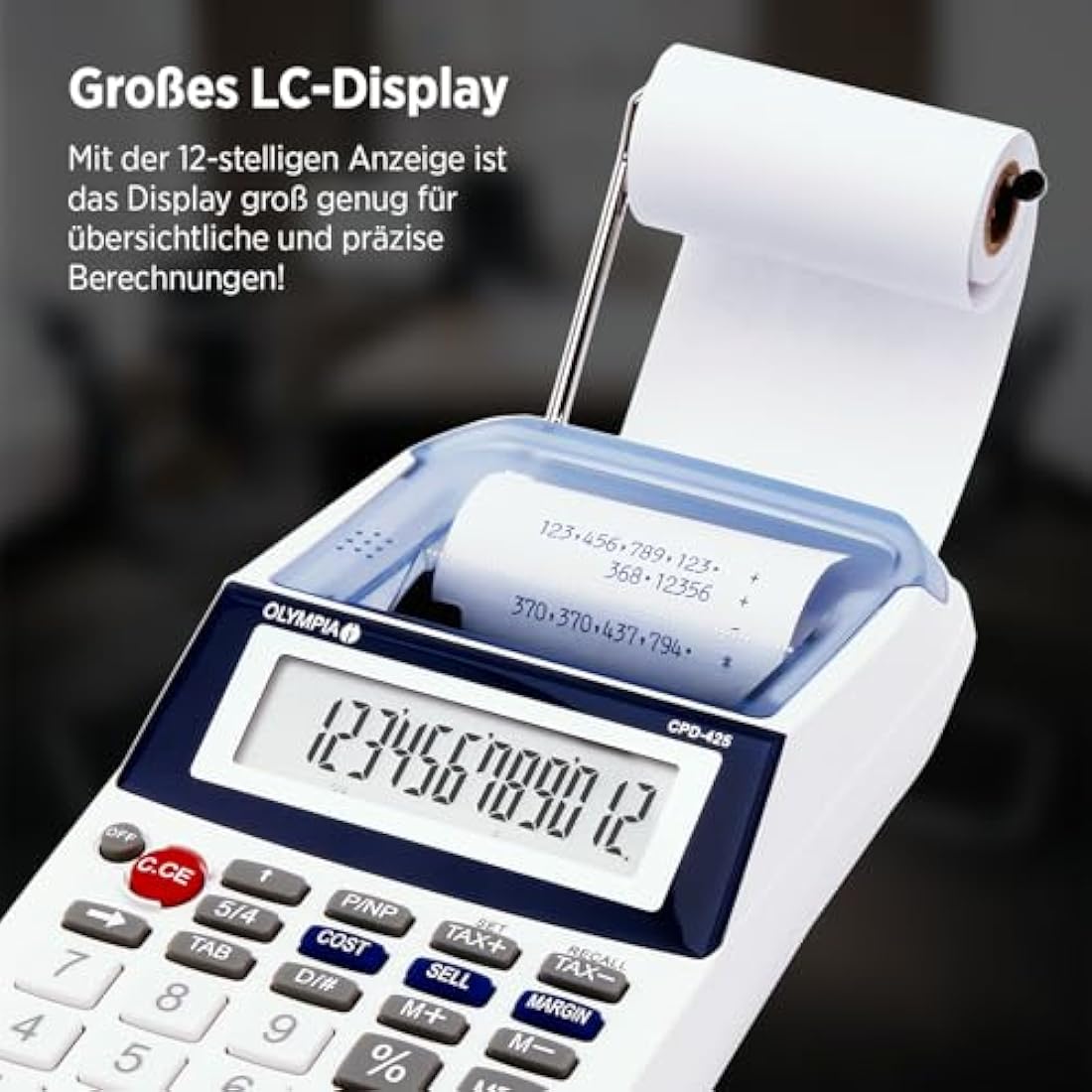 Olympia Printing Business Calculator – Desktop Ink Roll Device, Blue