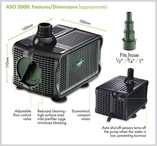 Blagdon 2000 Water Feature Pump with Auto Shut Off Sensor | 2000 LPH