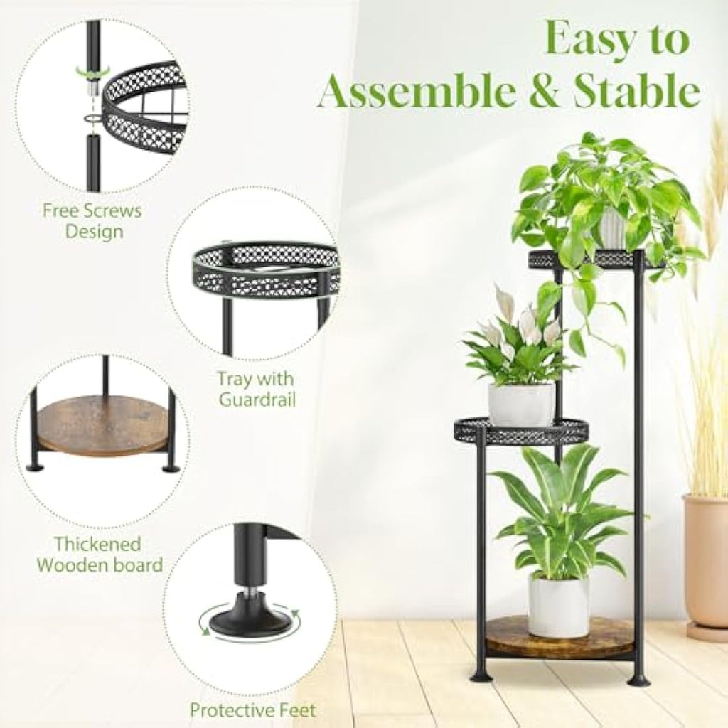3-Tier Corner Plant Stand – Metal & Wood Flower Display Rack