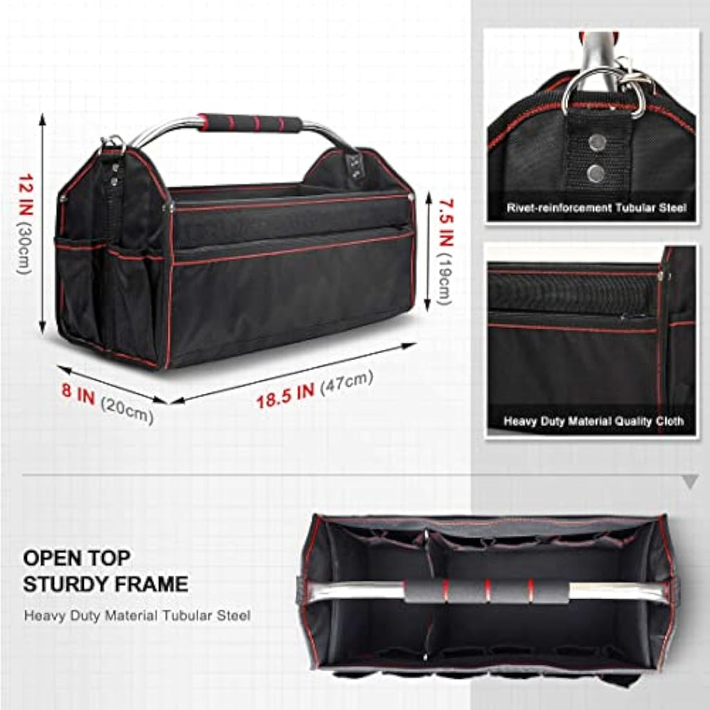 HAUTMEC 18 Inch Foldable Tool Tote Bag | 27 Pockets & Molded Base
