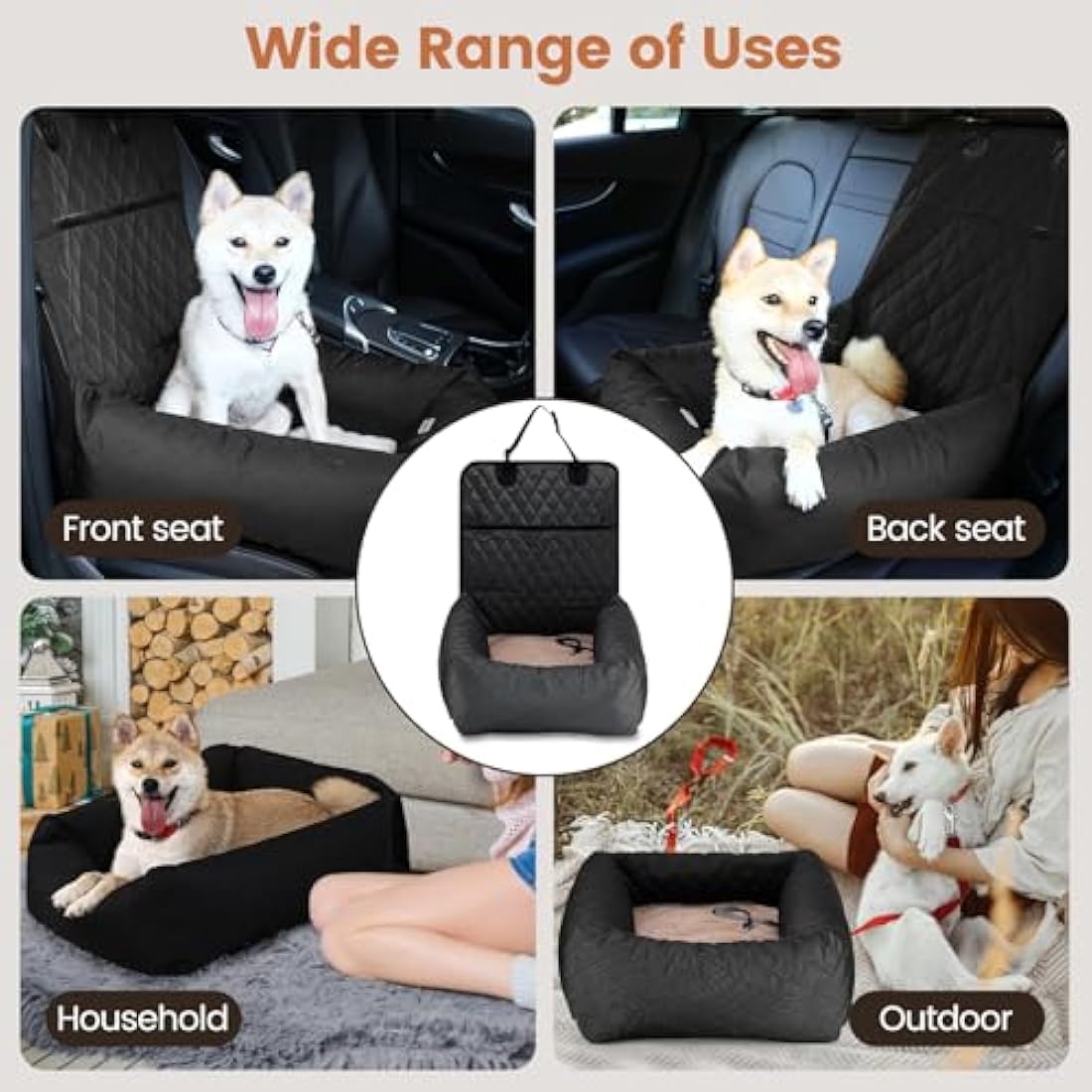 HAPPY HACHI Dog Car Booster Seat - Waterproof Washable Pet Travel Bed