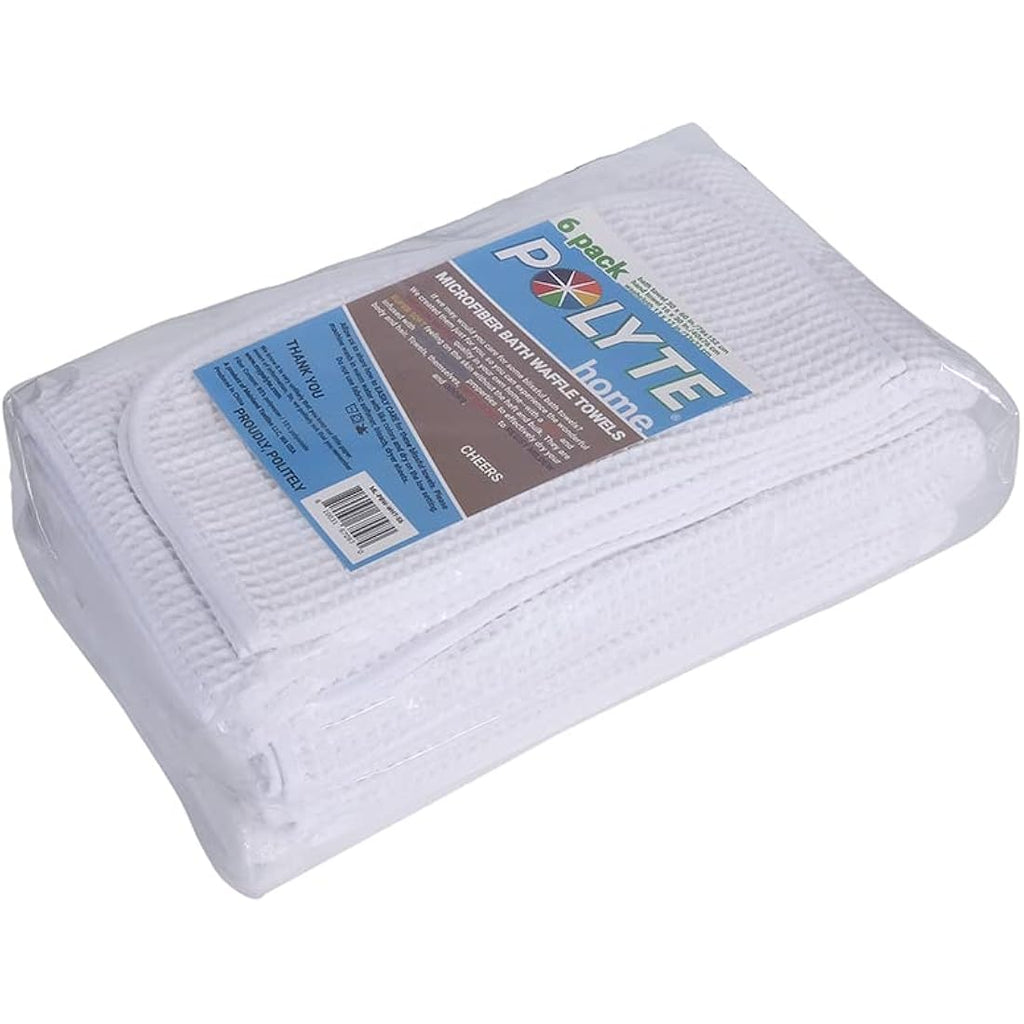 Polyte Microfiber Waffle Weave Bath Towel Set – 6 Piece, White