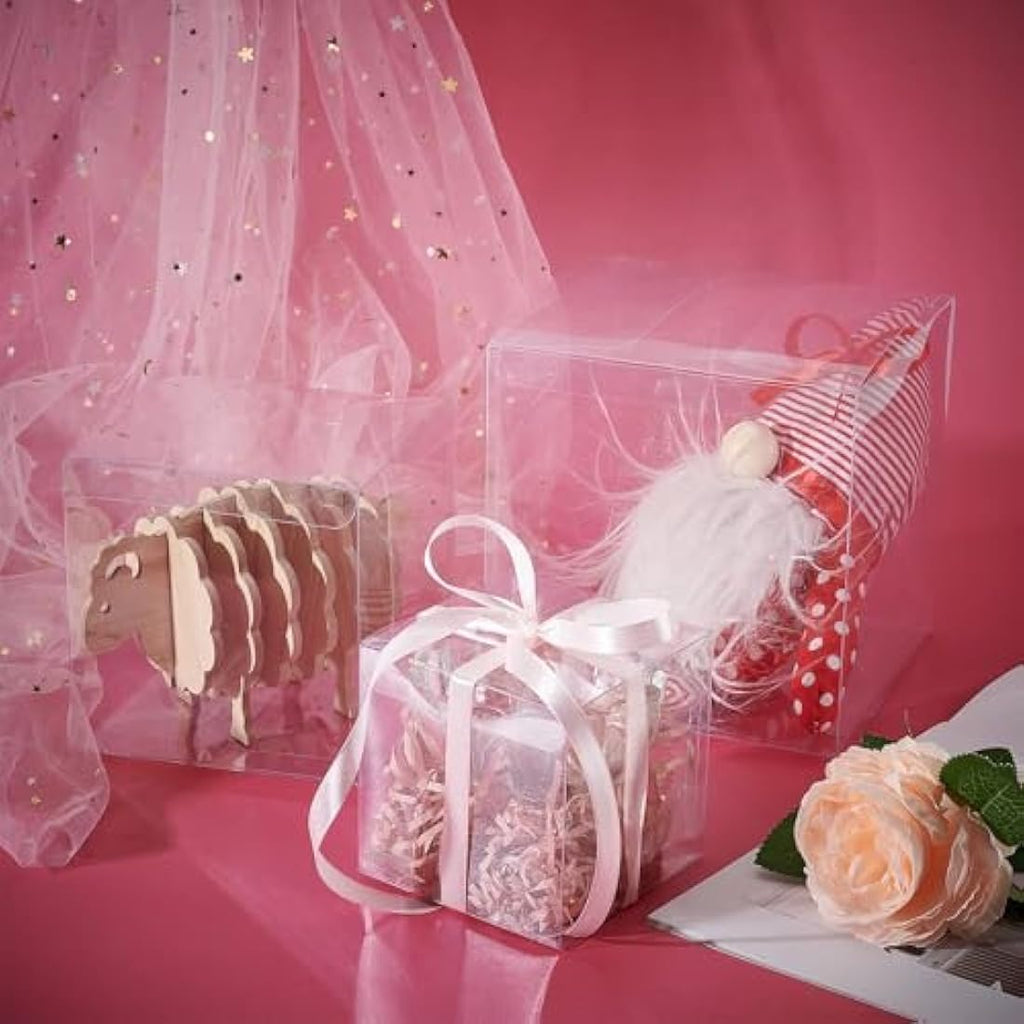 BENECREAT 10PCS Clear PVC Gift Boxes – 15x15x15cm Square Wedding Favors