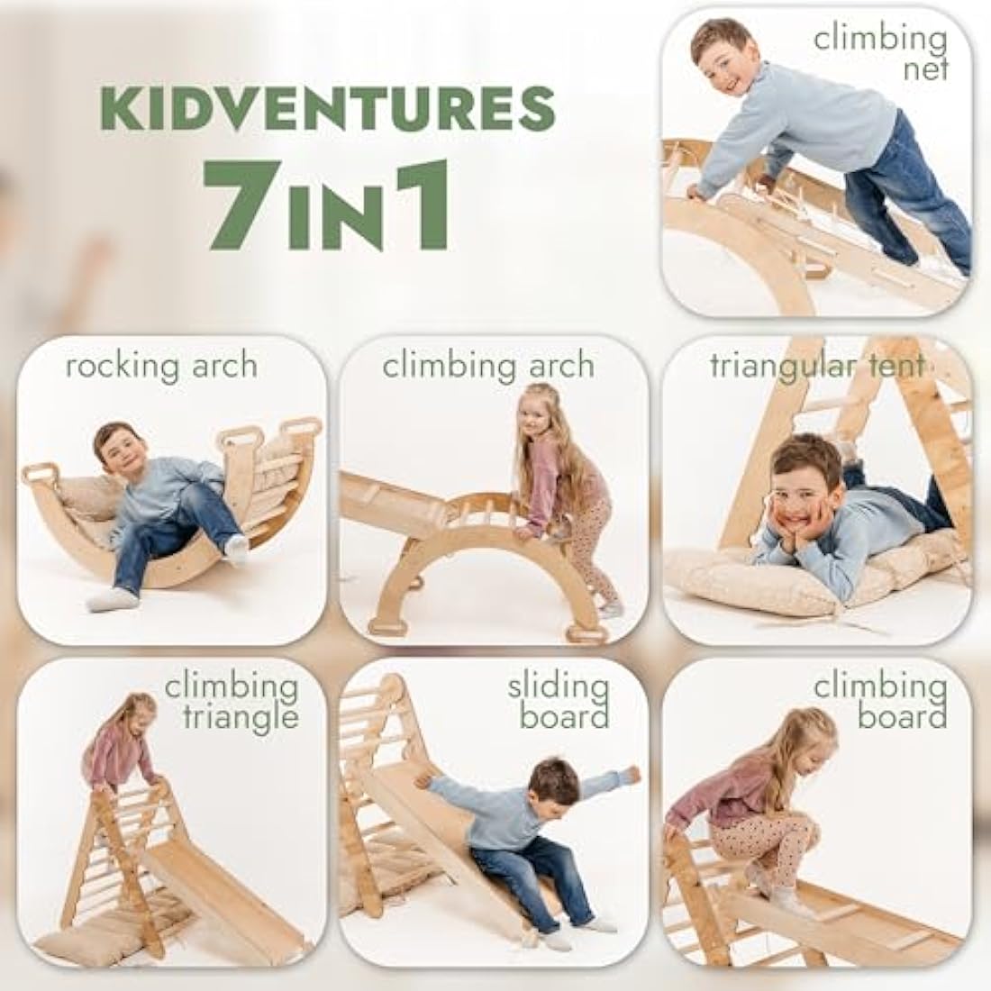 5-in-1 Montessori Wooden Climbing Frame for Toddlers