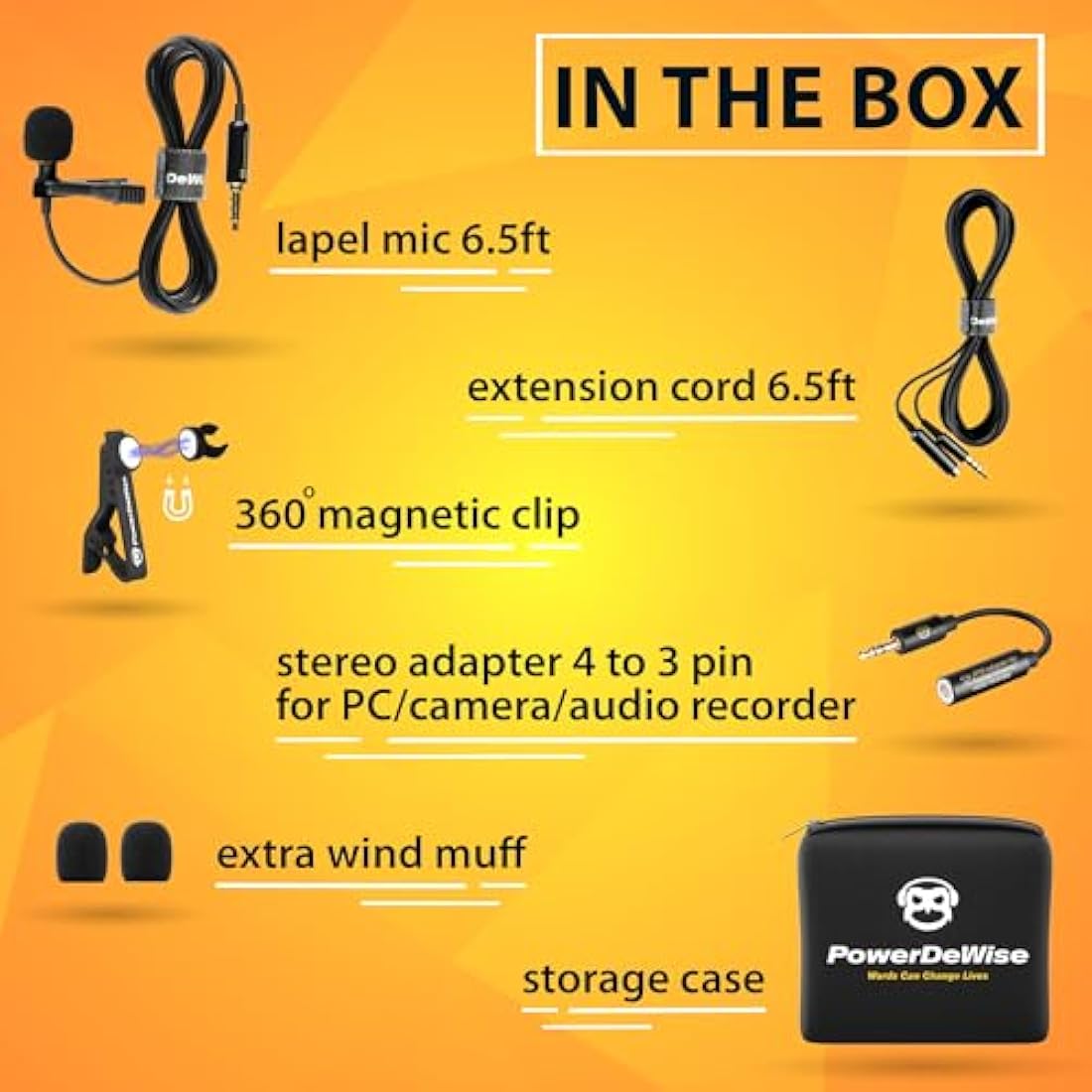 PowerDeWise Lavalier Lapel Microphone – 3.5mm Clip-On Mic for Recording
