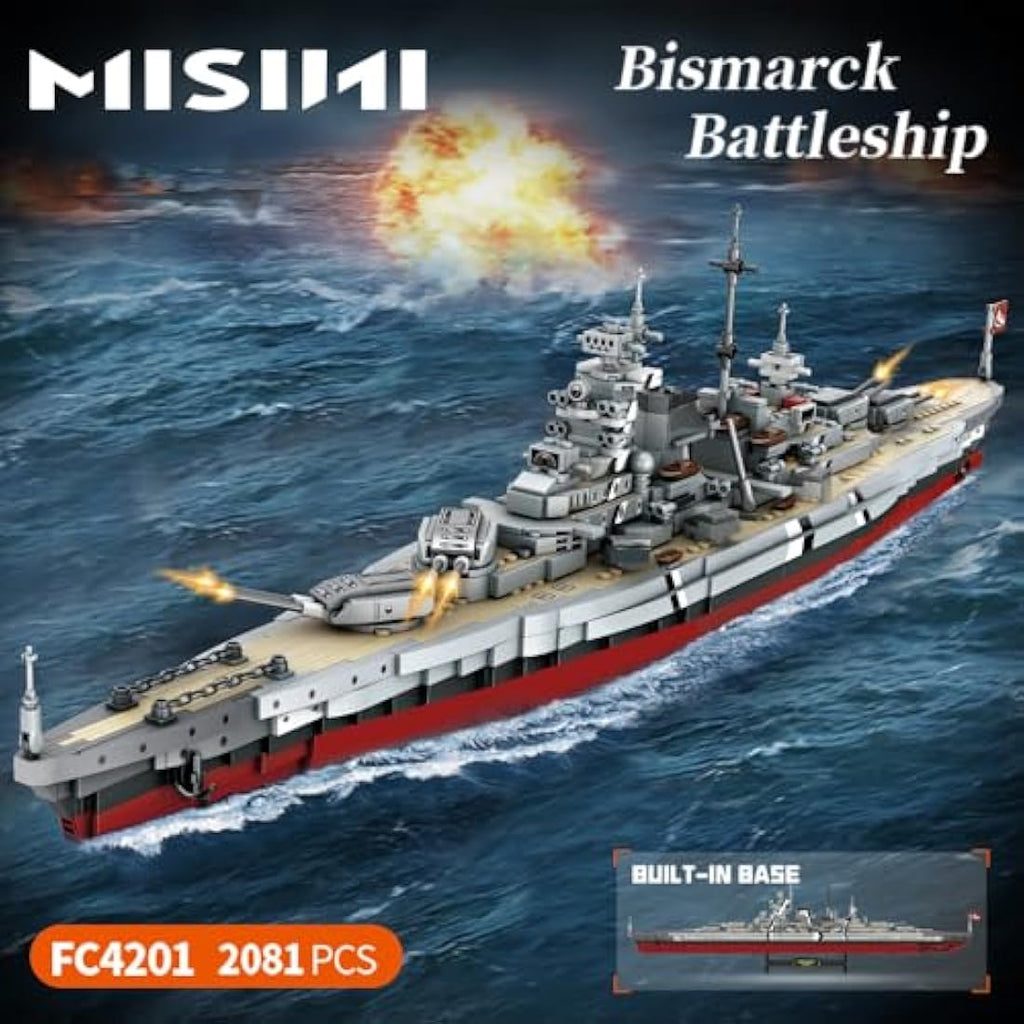 MISINI Bismarck Battleship Model – 2081 PCS WWII Military Building Blocks