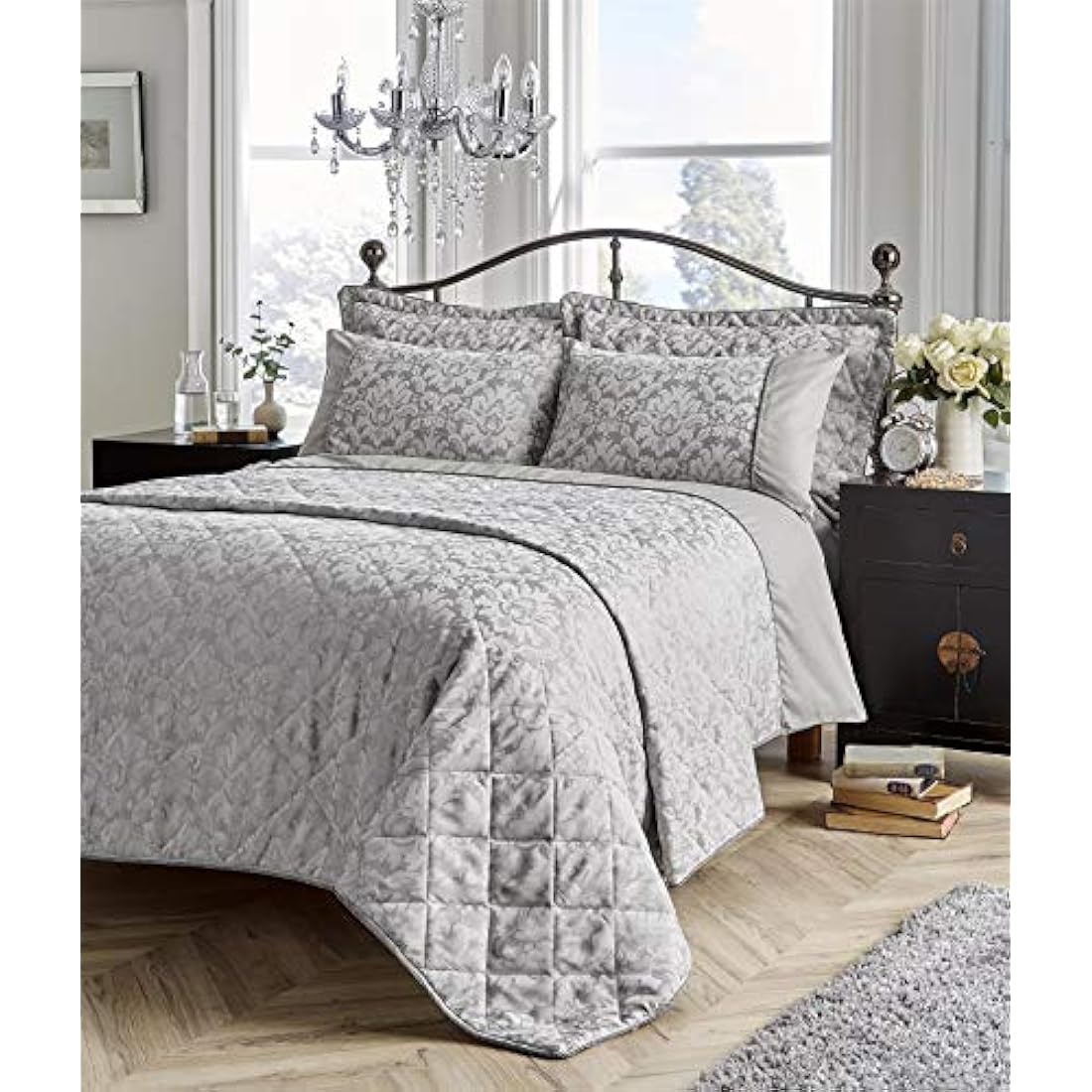 Olivia Rocco Savoy Jacquard Duvet Set – Grey Luxury Quilt Cover Bedding