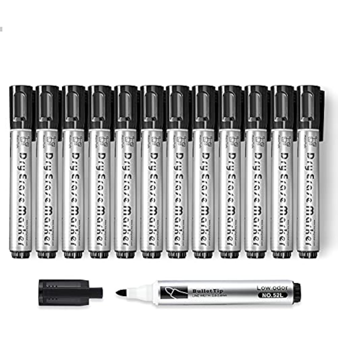 Maxtek Black Whiteboard Markers – 12 Pack Bullet Tip Dry Erase Pens