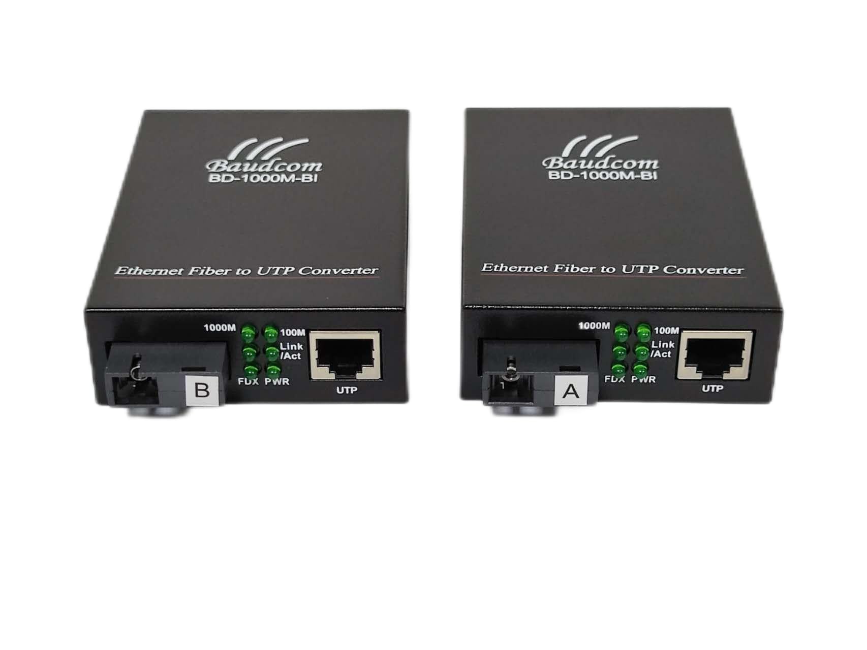 BAUDCOM Gigabit Single Mode Fiber Media Converter | 1000Base-FX, 20km