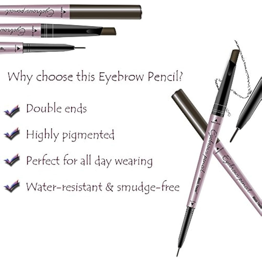 HeyBeauty Double Ended Eyebrow Pencil - Waterproof Brow Pen, Dark Brown