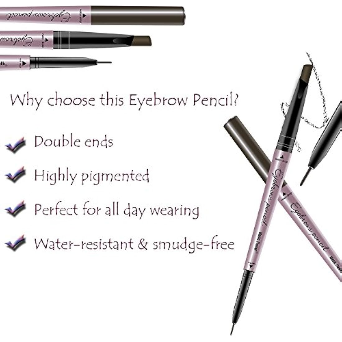 HeyBeauty Double Ended Eyebrow Pencil - Waterproof Brow Pen, Dark Brown