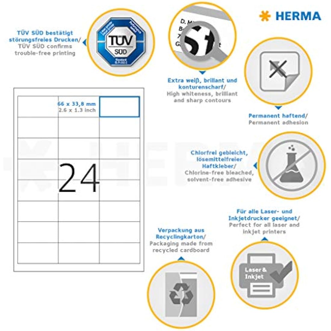 HERMA White Address Labels | 66 x 33.8 mm A4 Printer Stickers | 4800 Pack