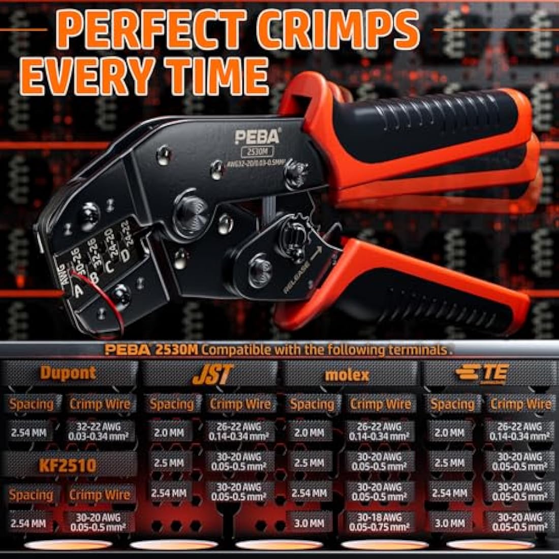 PEBA JST Crimping Pliers and 18 Style Connector Kit – AWG 32-20