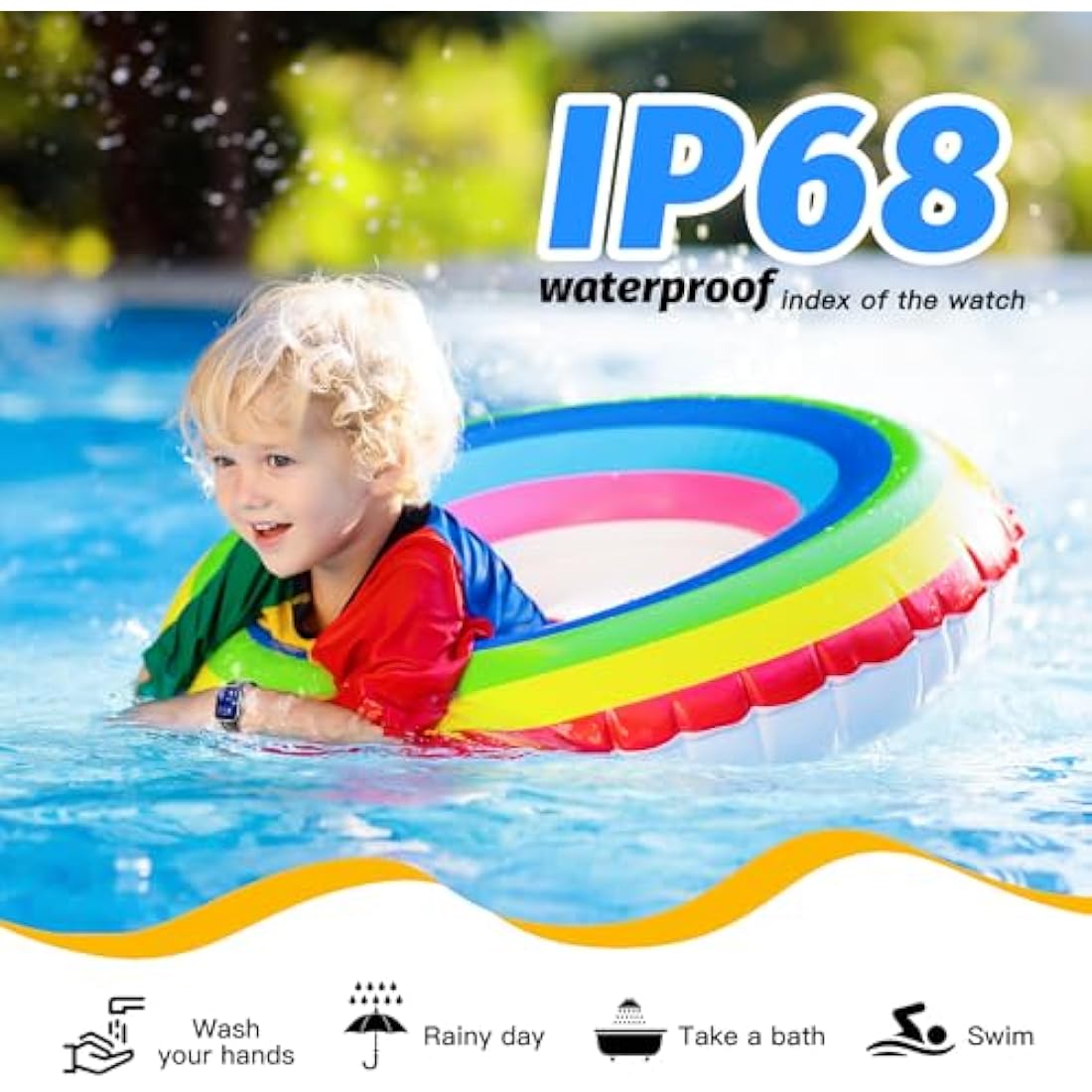 Kids Smart Watch – IP68 Waterproof Fitness Tracker (Black)