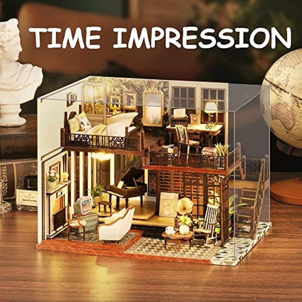 Spilay DIY Miniature Dollhouse Kit – 1:24 Scale Wooden Villa with Music Box