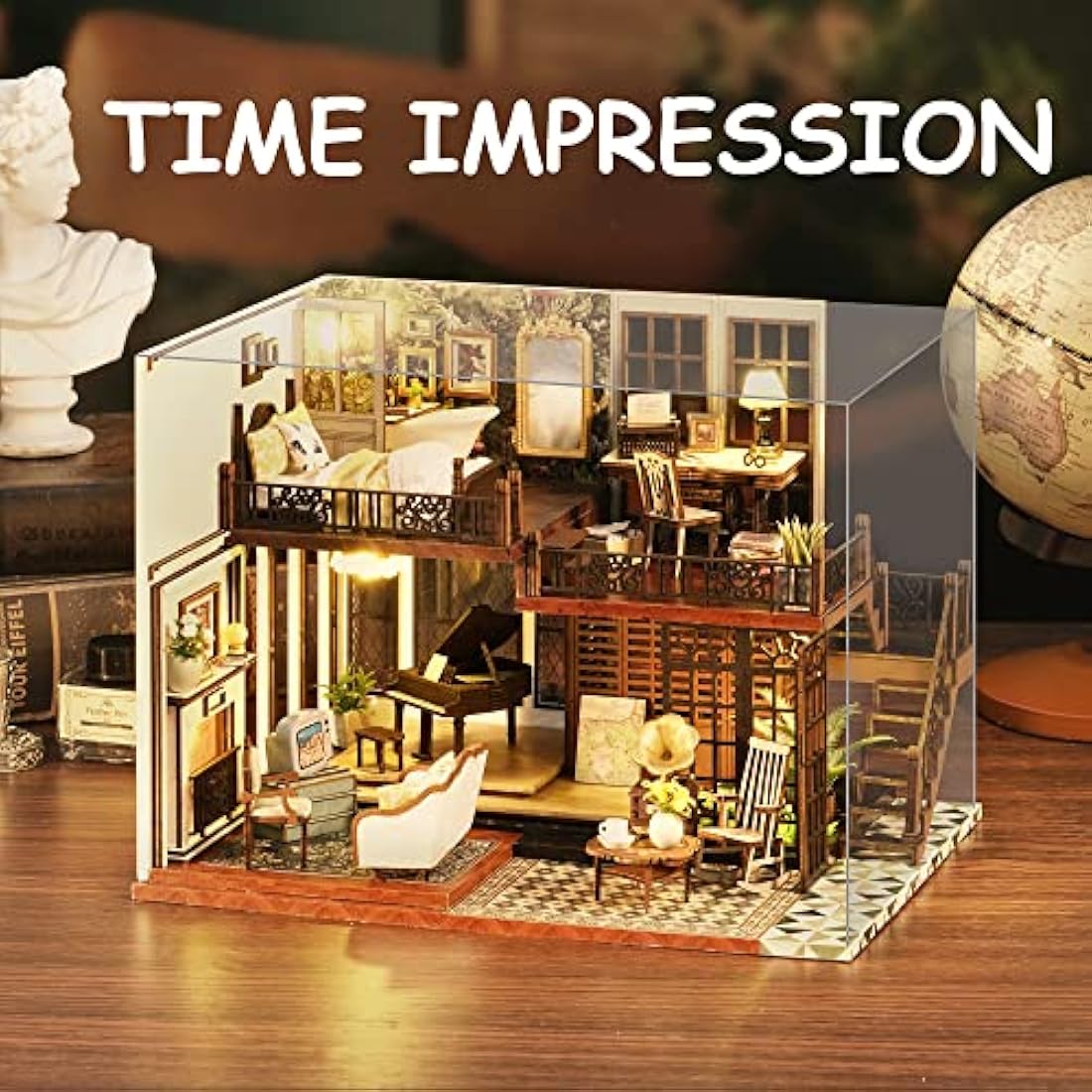 Spilay DIY Miniature Dollhouse Kit – 1:24 Scale Wooden Villa with Music Box