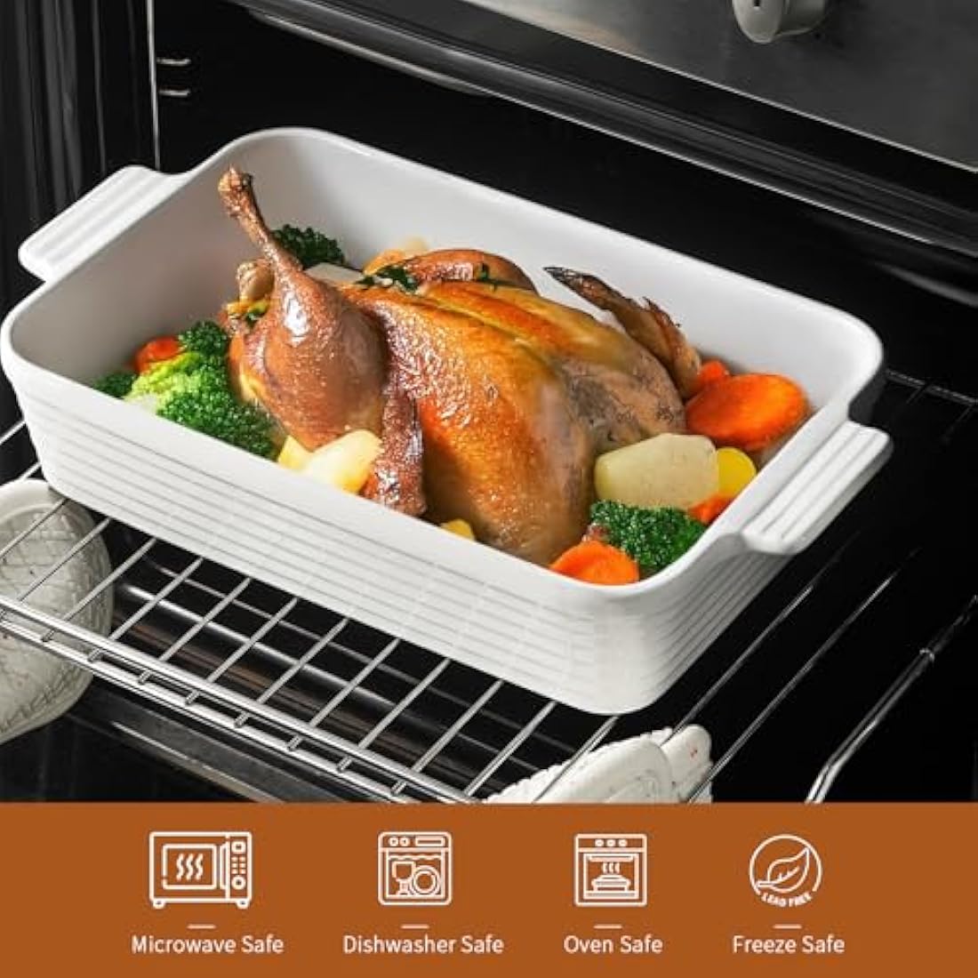 Jassceram Ceramic Casserole Dish Set | 4-Piece Deep Rectangular Bakeware