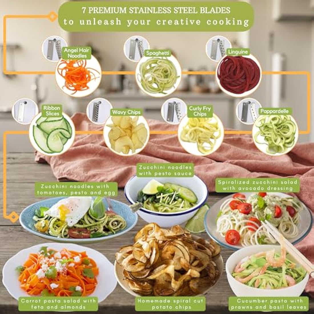 Brieftons 7-Blade Vegetable Spiralizer – Stainless Steel Zoodle Maker
