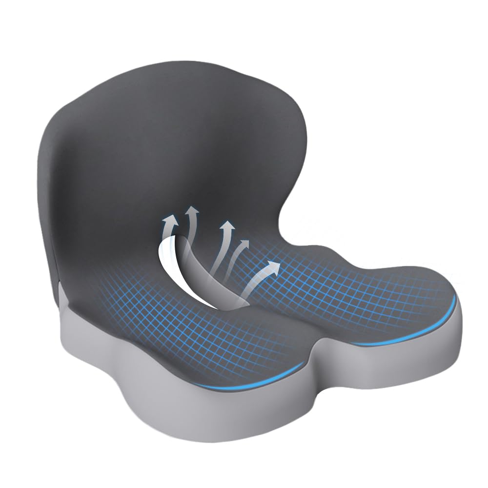 Ergonomic Memory Foam Seat Cushion for Office Car Gaming Chairs Dark Gray - image 1