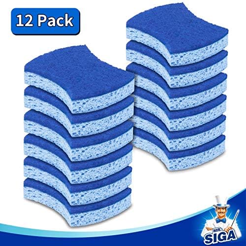 MR.SIGA Non-Scratch Cellulose Scrub Sponge – Dual-Sided Kitchen 12 Pack