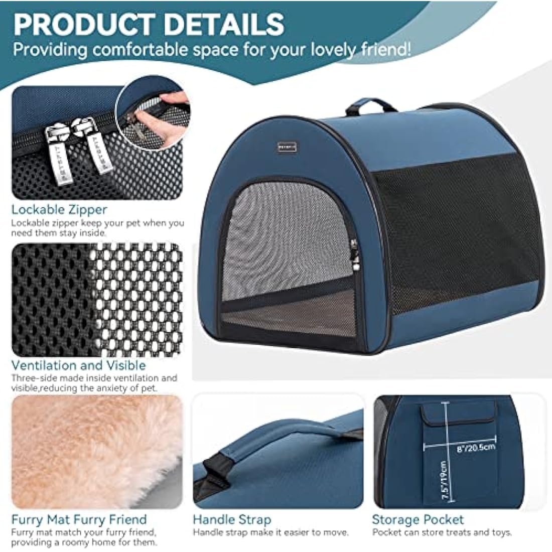 Petsfit Soft Sided Dog Crate | Portable Travel Kennel - Navy Blue