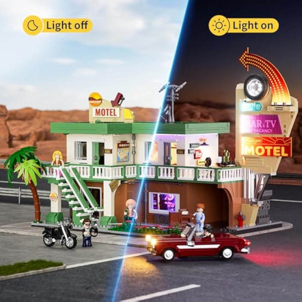 FUNWHOLE City Car-Hotel Modular Building Set with Lights – 1970 Pieces