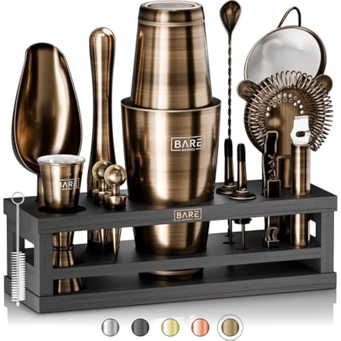 Bare Barrel 16-Piece Cocktail Making Kit | Brass & Black Boston Shaker