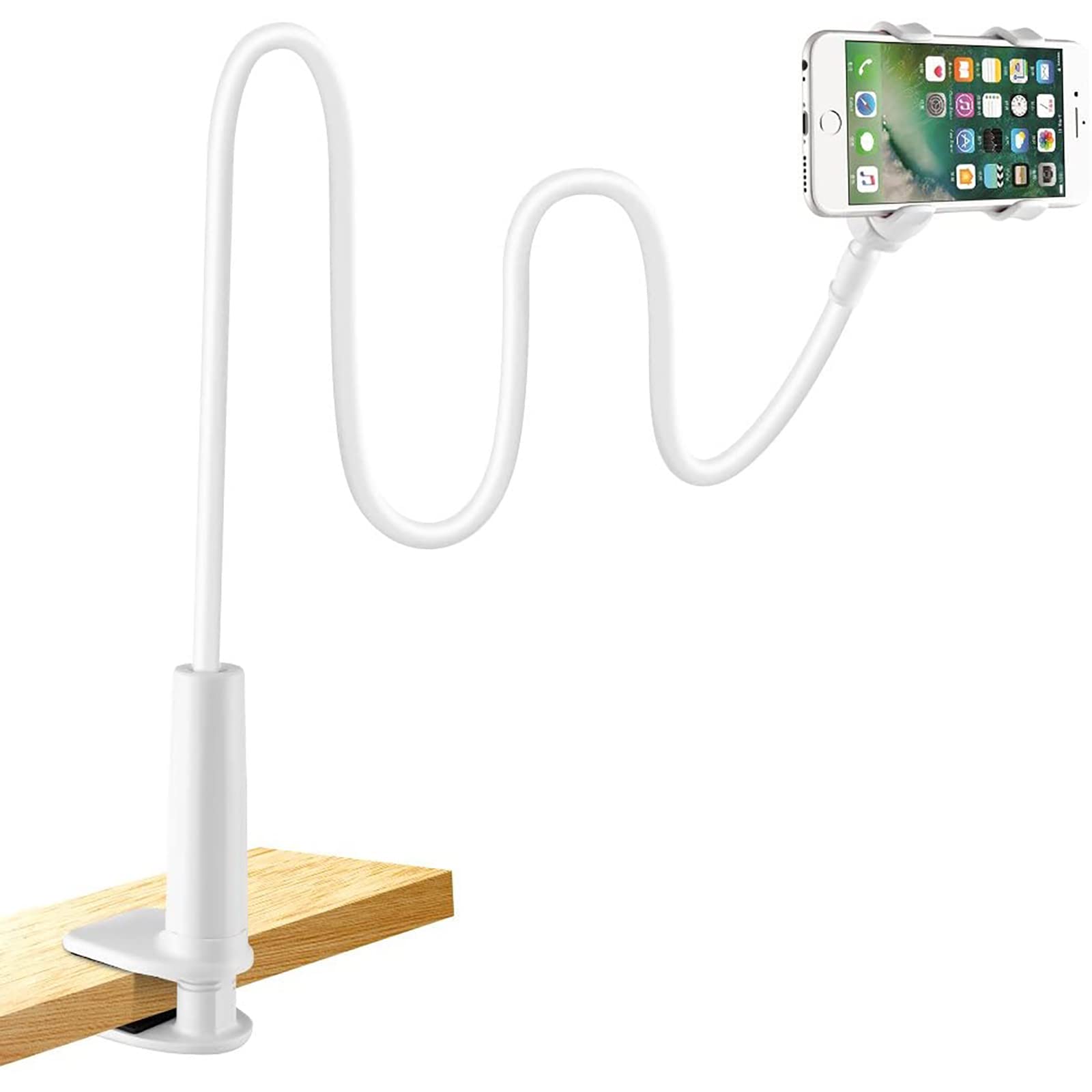 LONZOTH Gooseneck Phone Holder – Flexible 70cm Long Arm Bed Mount (White)