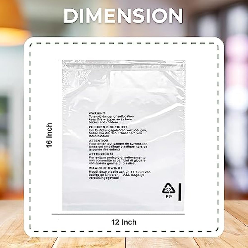 JeeJaan Clear Shirt Packaging Bags | 12x16 in Resealable Poly Bags - 100 Pcs