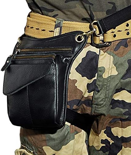 Jolof Store Leather Drop Leg Bag – Motorcycle Waist Pack for Hiking, Black