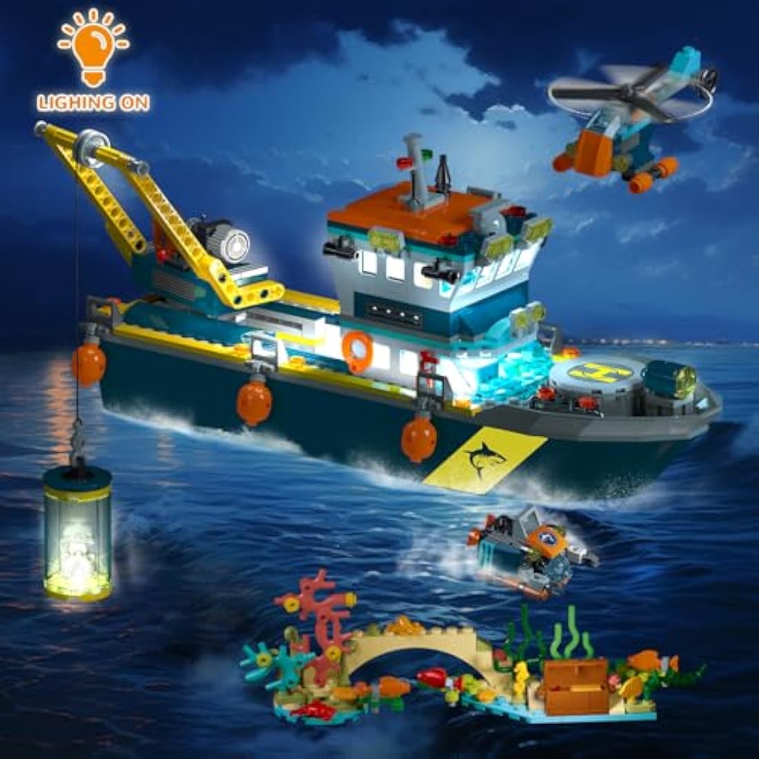HOGOKIDS City Arctic Explorer Ship Building Set with LED Light - 542 Pcs