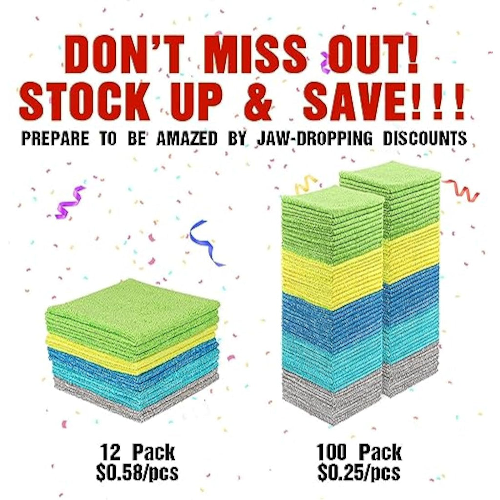 HOMEXCEL Microfibre Cleaning Cloths 100 Pack | Lint-Free 30x30cm Towels