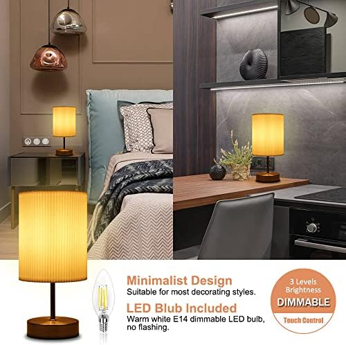 HSLighting Touch Control Bedside Lamps | 3-Way Dimmable LED Table Lamp 2-Pack