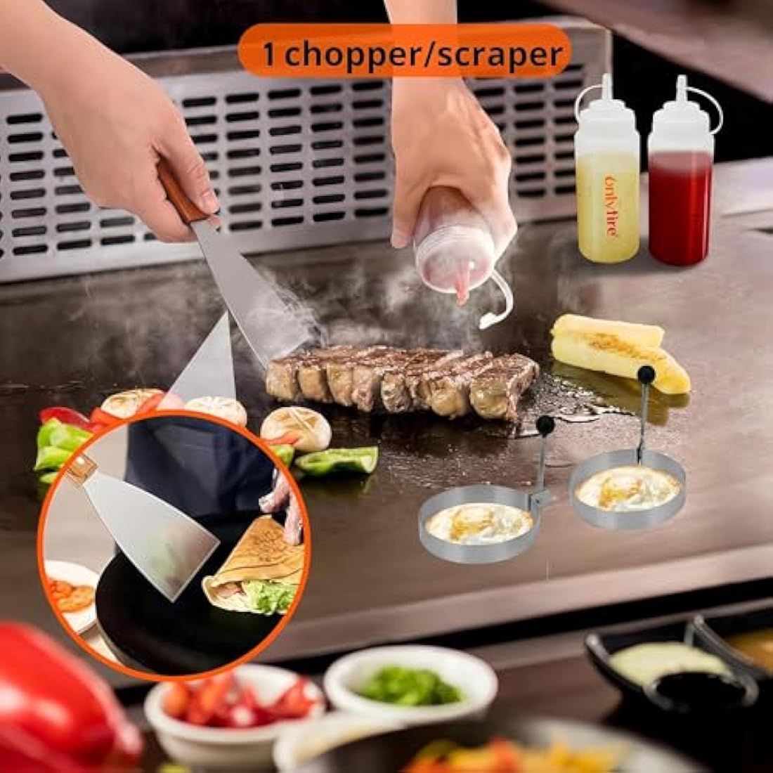 Onlyfire 9-Piece BBQ Griddle Spatula Tool Kit with 12" Melting Dome