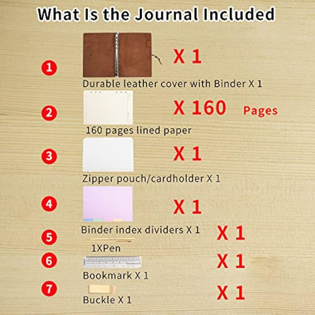 Jolof Store A5 Leather Refillable 6 Ring Binder Journal - Maroon Pink