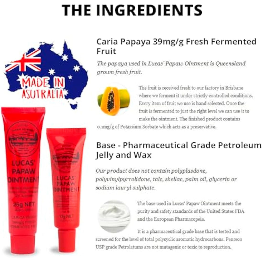 Lucas Pawpaw Ointment - Natural Australian Lip & Skin Balm (2x15g + 2x25g)