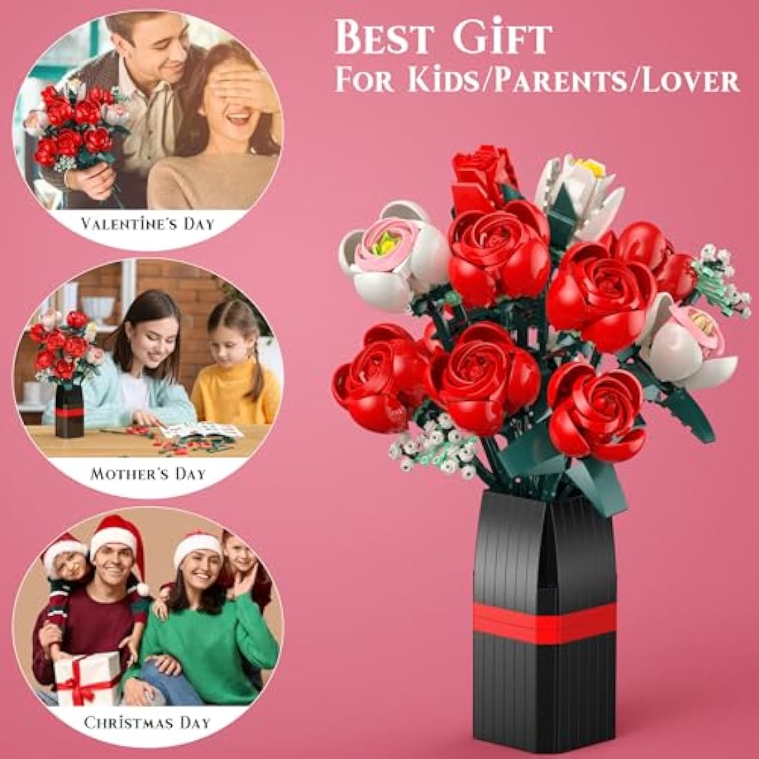Jolof Store Rose Flower Bouquet Building Set – 841 PCS DIY Botanical Decor