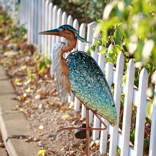 TERESA'S COLLECTIONS Blue Heron Solar Stake Light | Metal Garden Decor