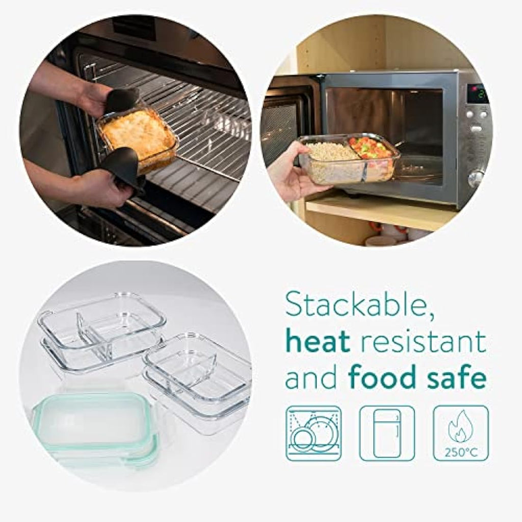 Navaris Glass Food Container Set | 4-Piece Airtight Oven Safe Storage