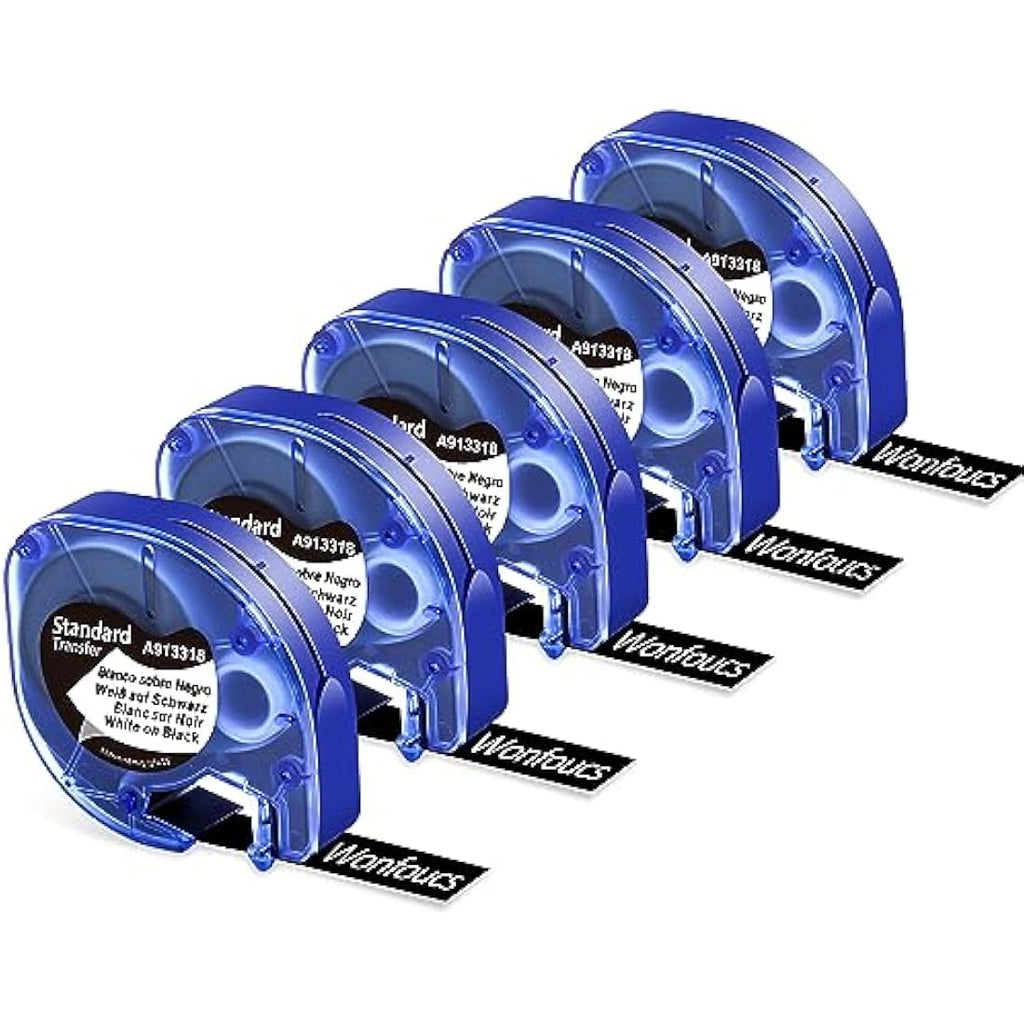 Wonfoucs Compatible Dymo LetraTag Label Tape 913318 White on Black, 5-Pack