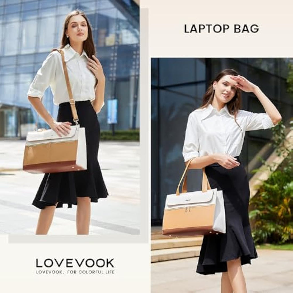 LOVEVOOK Laptop Tote Bag for Women | 15.6 Inch PU Leather Work Briefcase