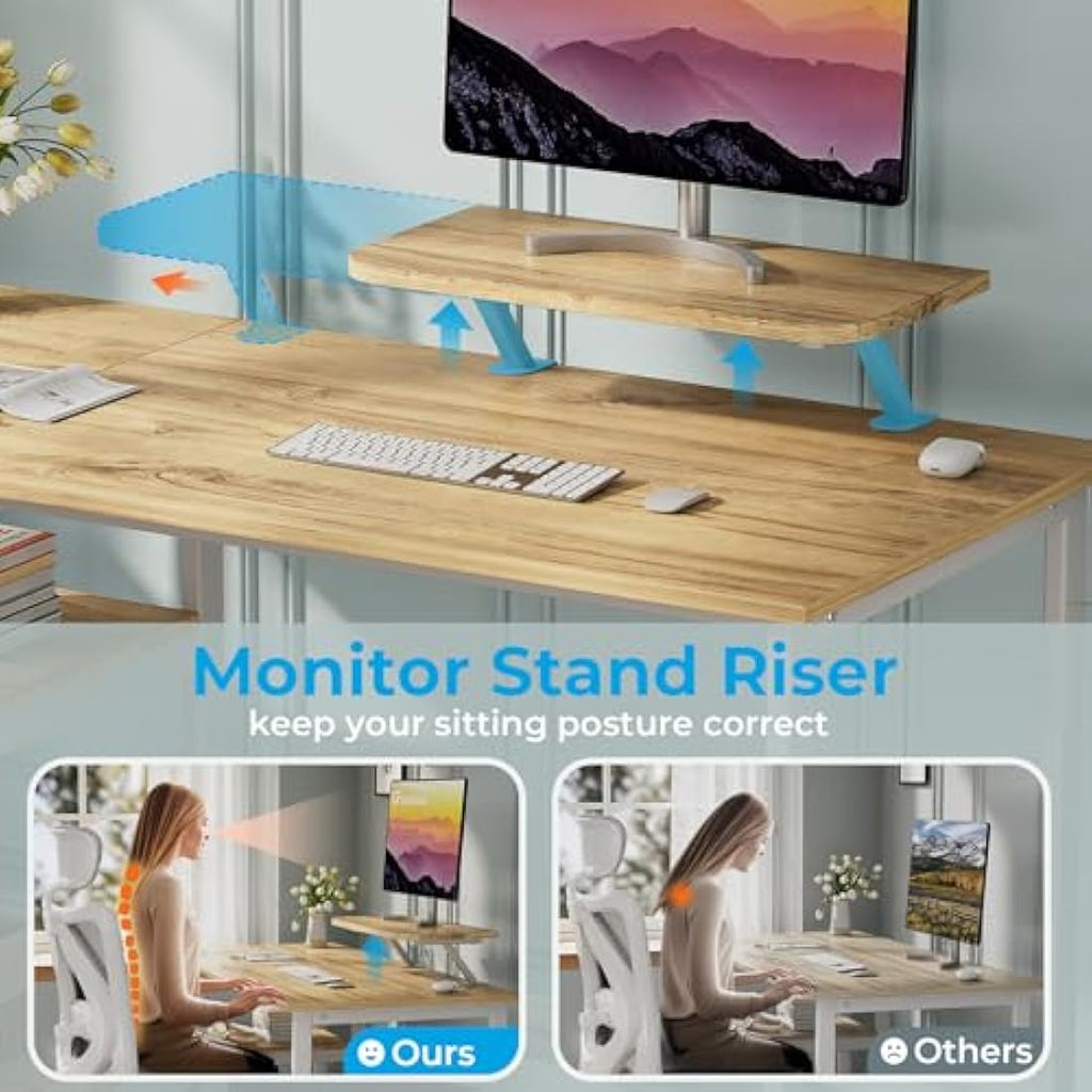 Jolof Store Computer Desk with Monitor Stand and Shelves - Oak