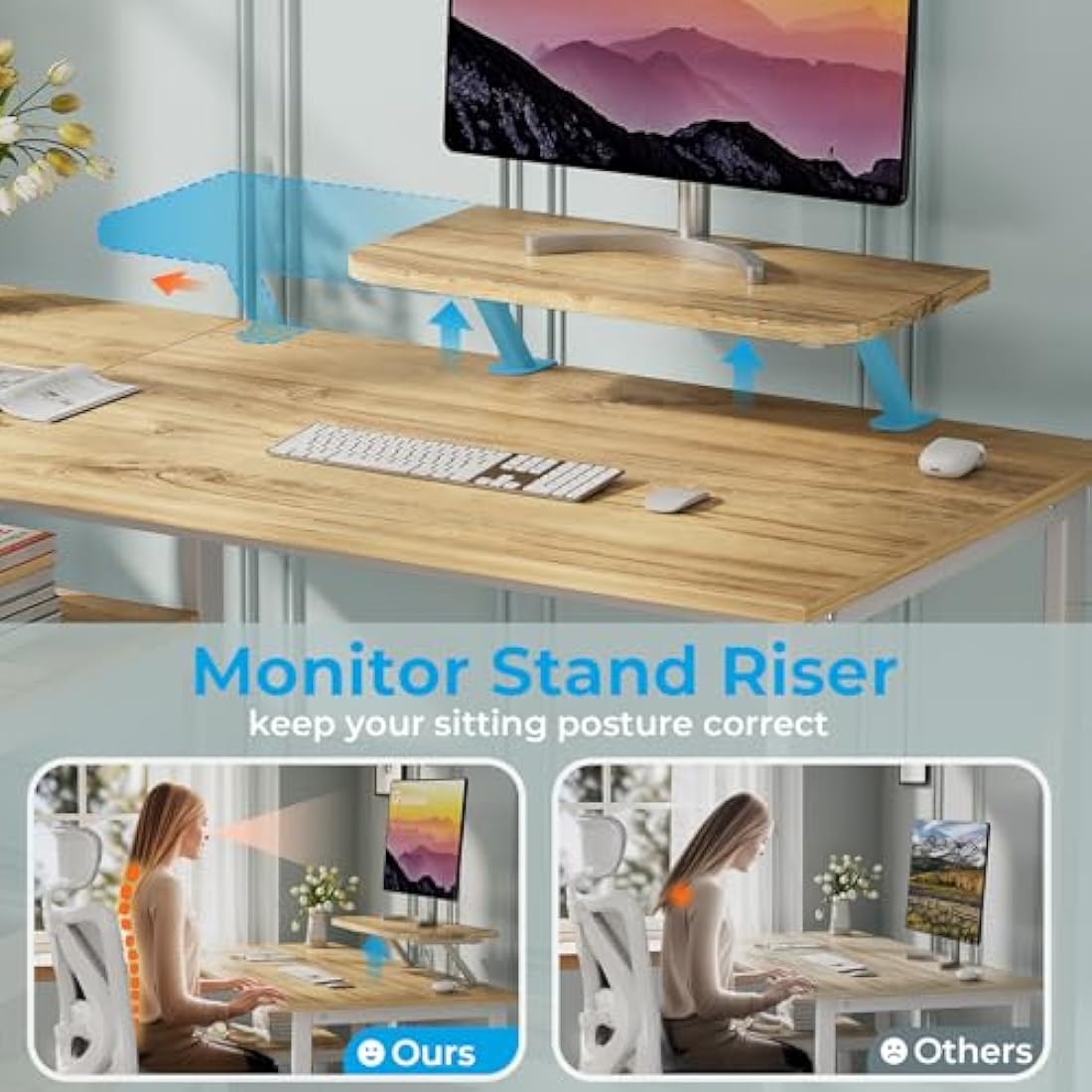 Jolof Store Computer Desk with Monitor Stand and Shelves - Oak