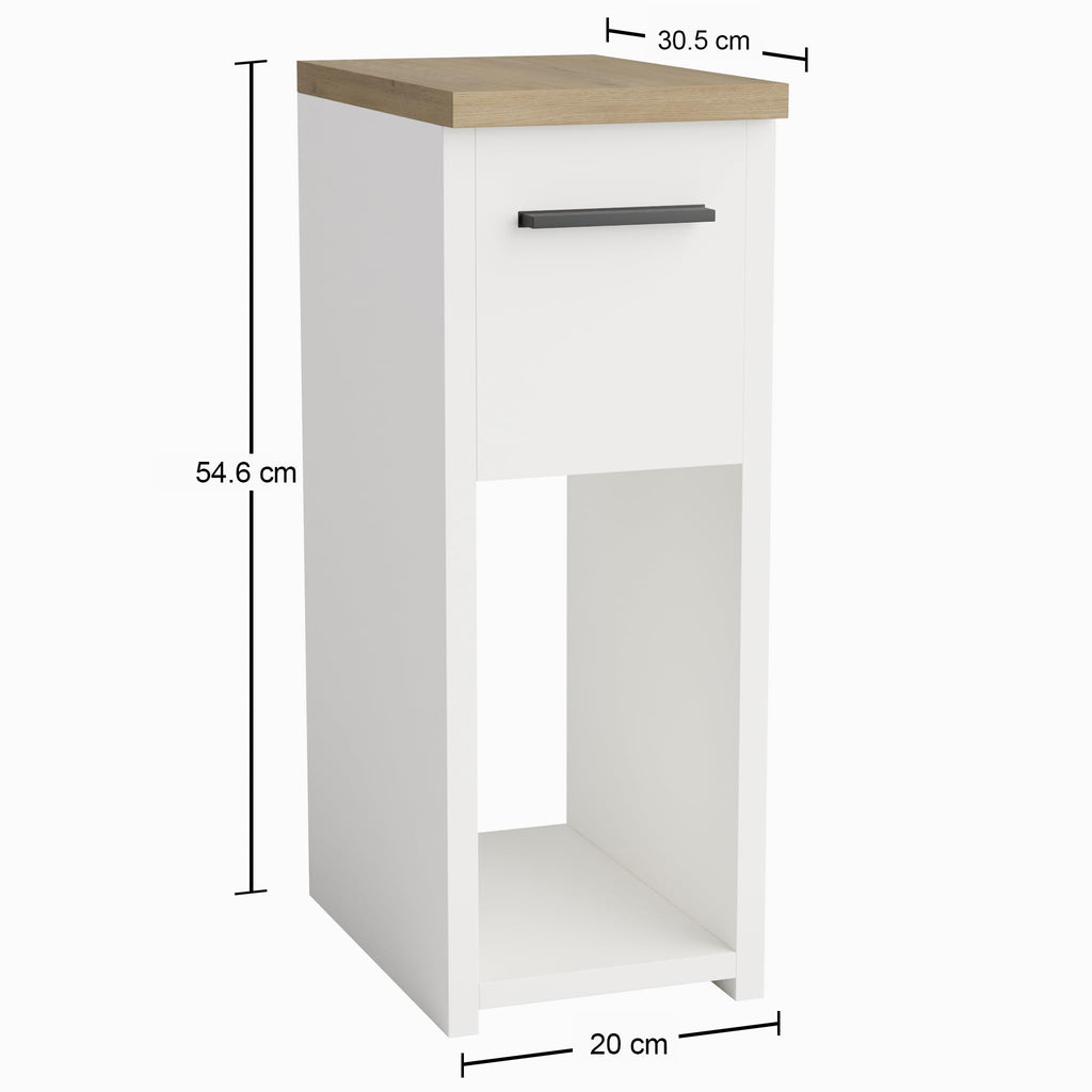 ComfortCove Narrow Bedside Table with Storage Shelf & Handle, White/Oak - image 3