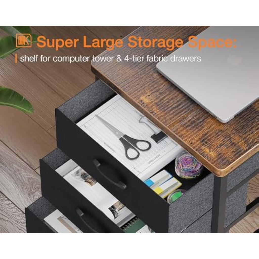 ODK L-Shaped Corner Desk with Drawers, Power Outlets & Monitor Stand